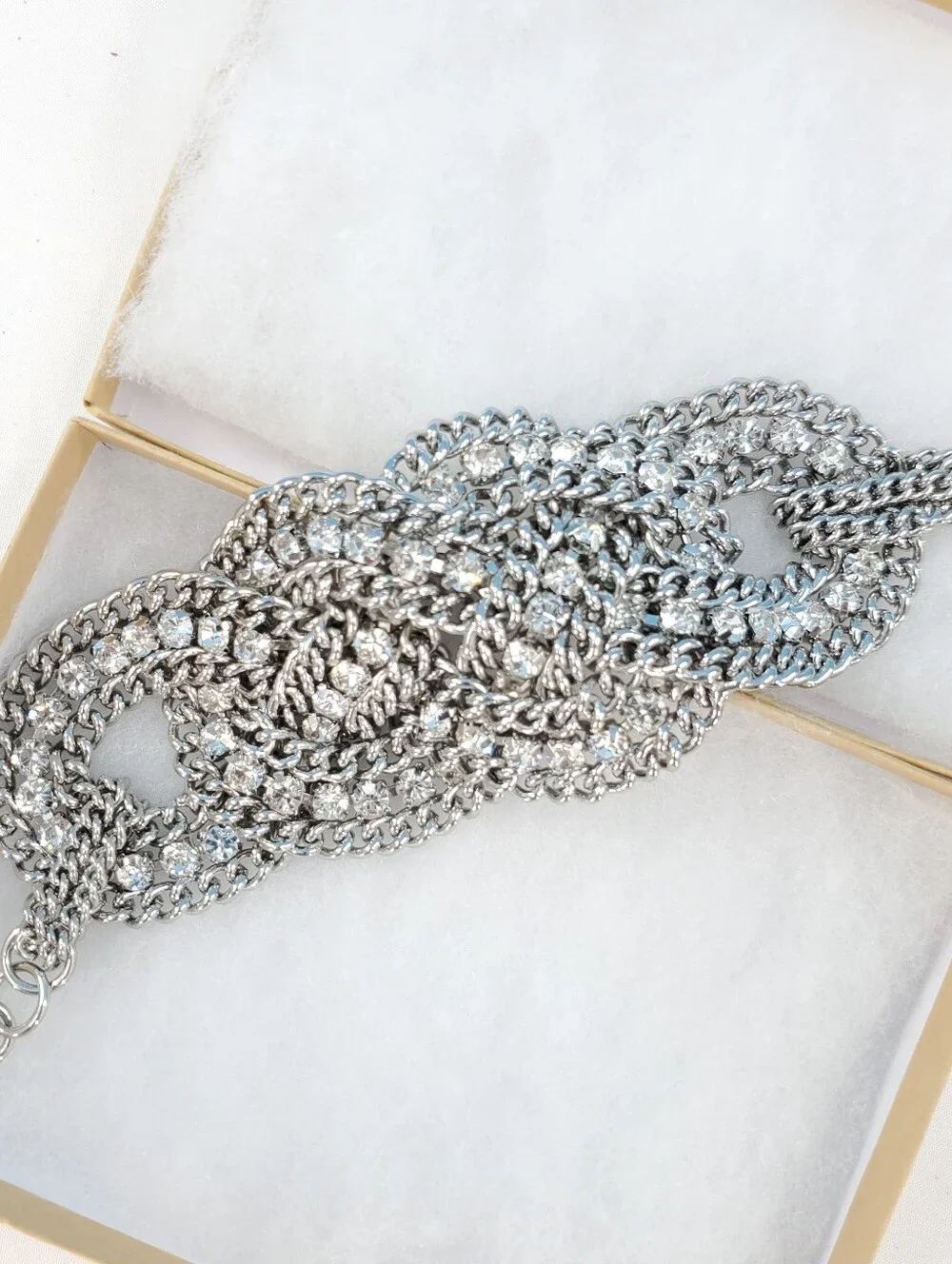 Vintage SPARKLY woven chain and rhinestone bracelet